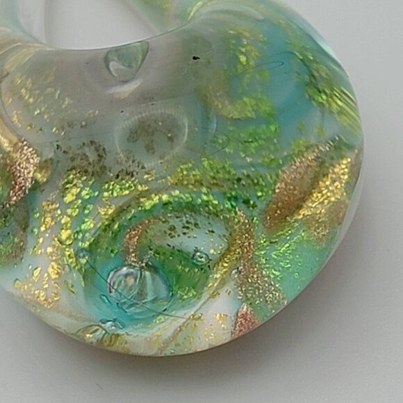 Vintage Signed Murano Glass Teardrop Pendant Multicolor / Clear 2" Slight - Picture 3 of 10